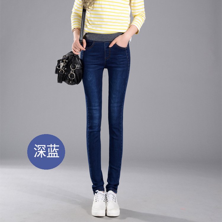 Elastic Waist Fleece-Lined Jeans for Women