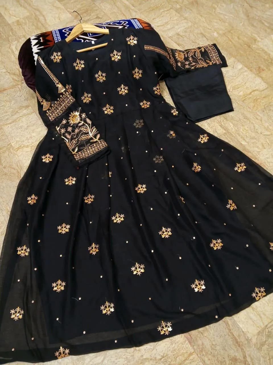 Chiffon Sequins Embroidered Maxi