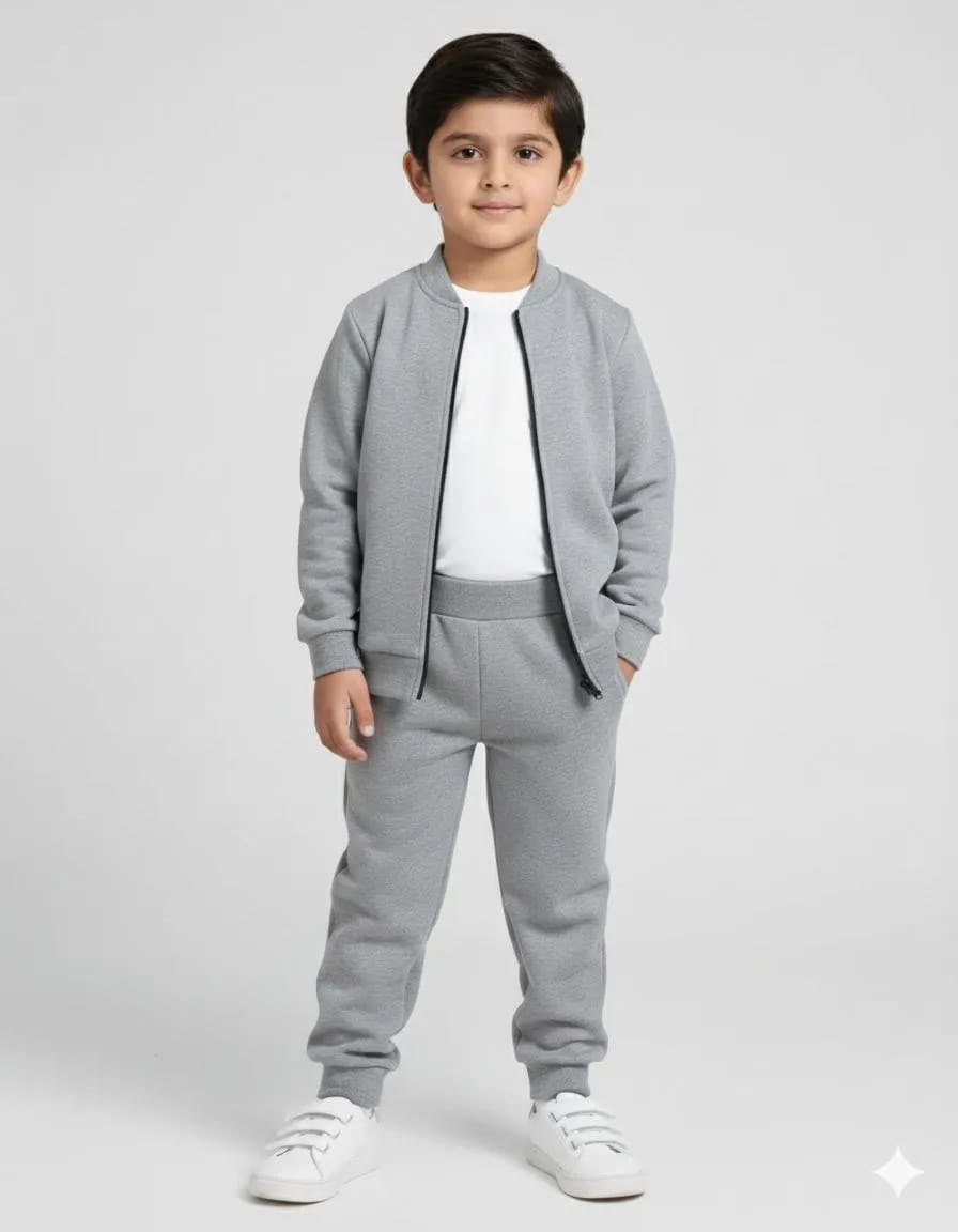 Fleece Plain Zipper Tracksuit