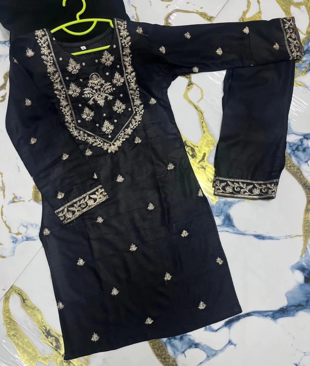Girl's Linen Embroidered Kurta And Shalwar Suit