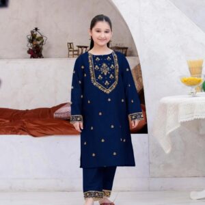 Girl's Linen Embroidered Kurta And Shalwar Suit