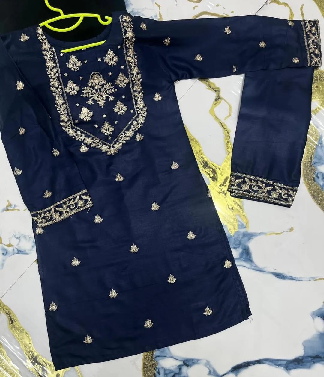 Girl's Linen Embroidered Kurta And Shalwar Suit