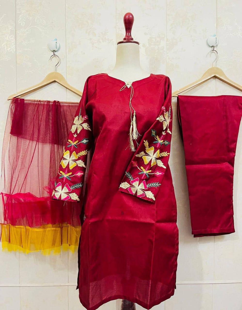 Kataan Silk Embroidered Suit