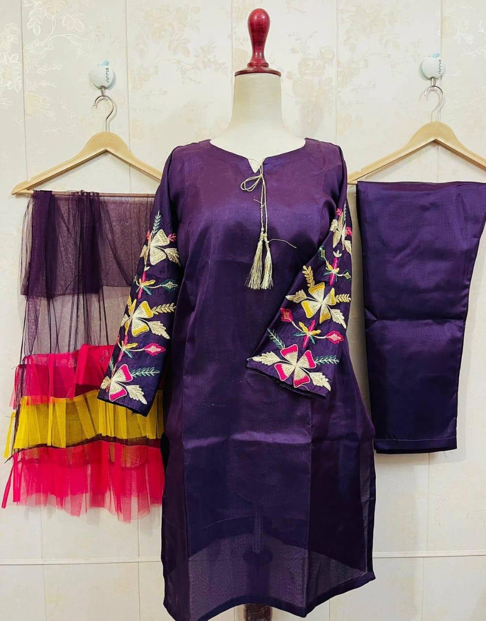 Kataan Silk Embroidered Suit