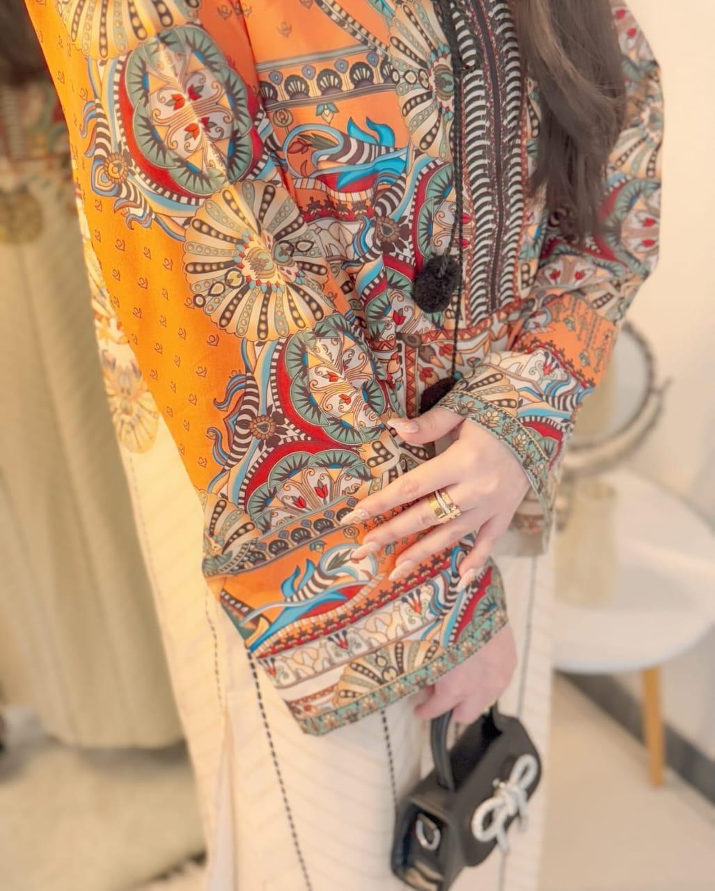 Stitched Printed Silk Shirt And Trouser