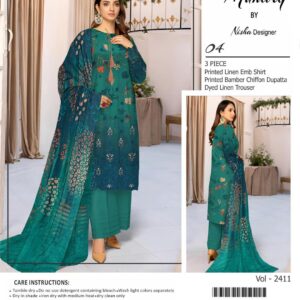 Embroidered Linen Suit with Chikankari