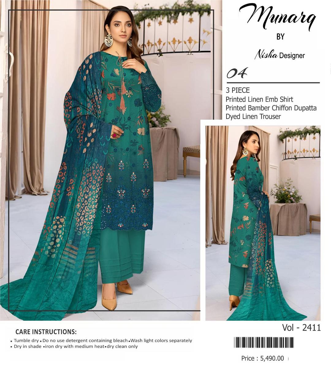 Embroidered Linen Suit with Chikankari