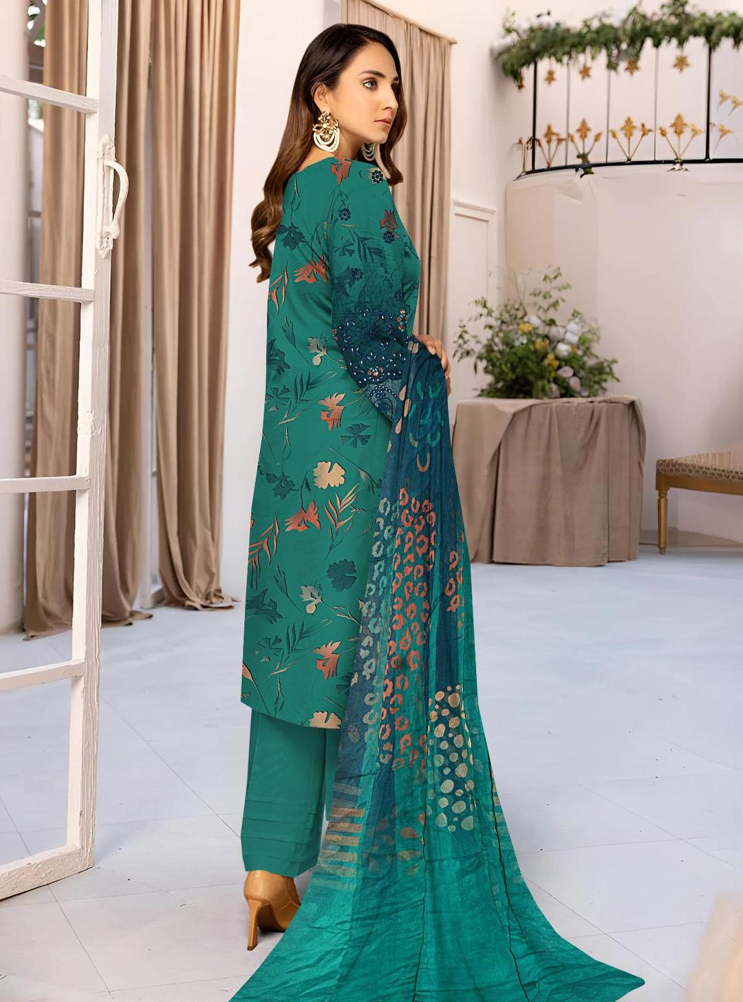 Embroidered Linen Suit with Chikankari
