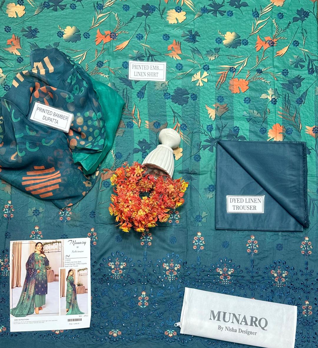 Embroidered Linen Suit with Chikankari