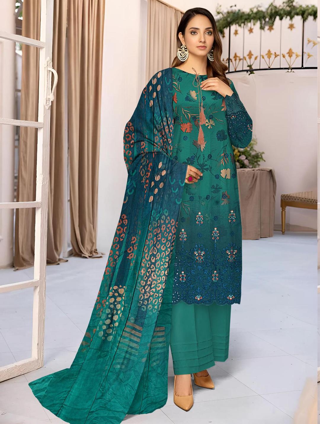 Embroidered Linen Suit with Chikankari