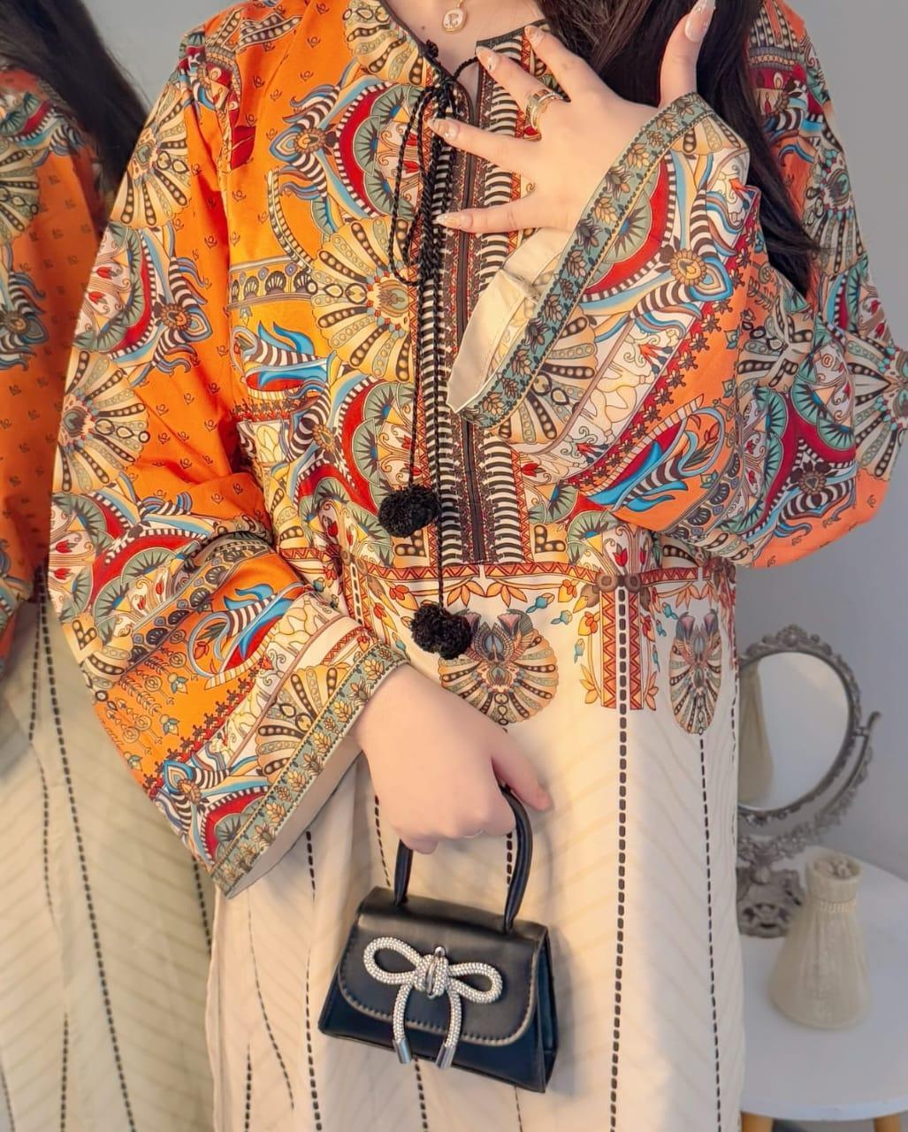 Stitched Printed Silk Shirt And Trouser