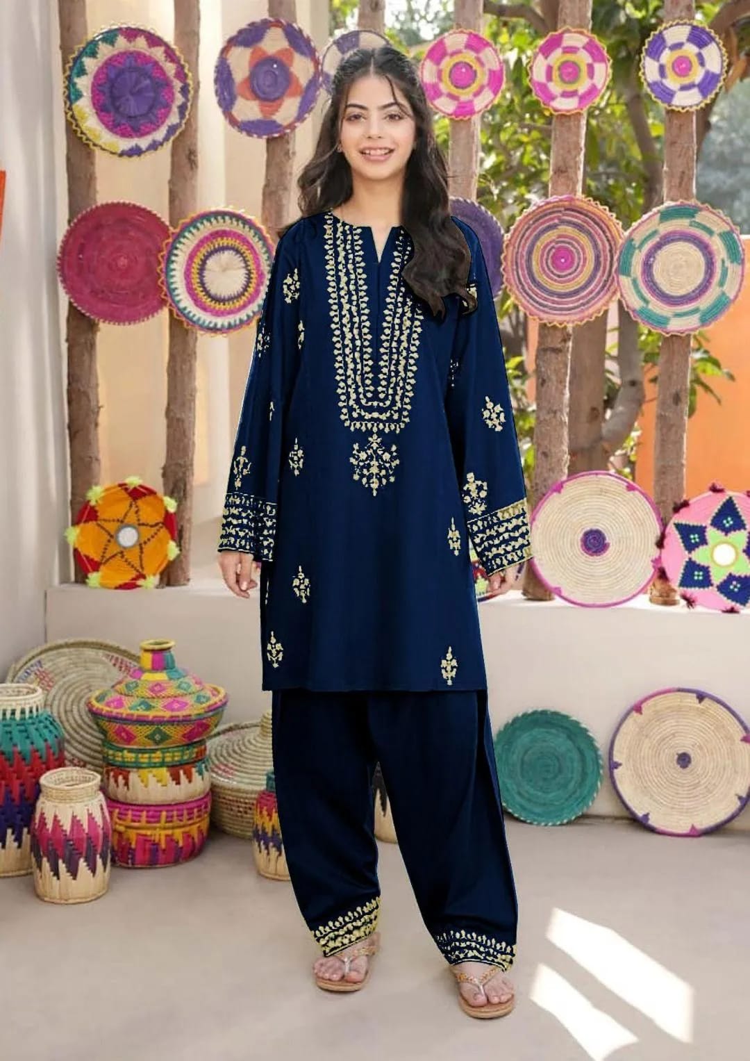 Girl's Shamoz Silk Embroidered