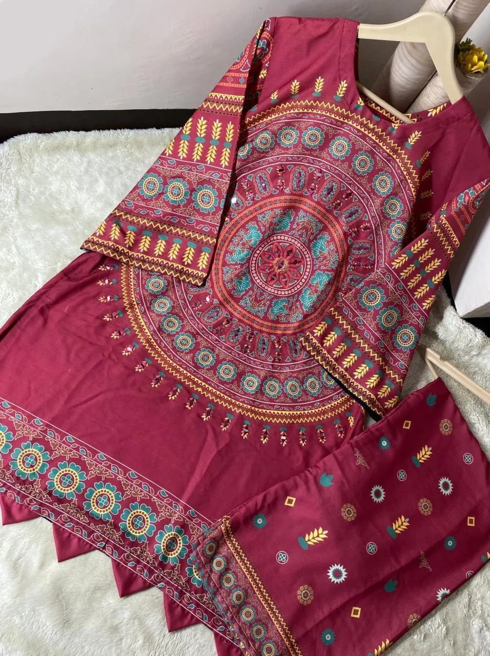 Swiss Lawn Mirror Work Shirt And Trouser