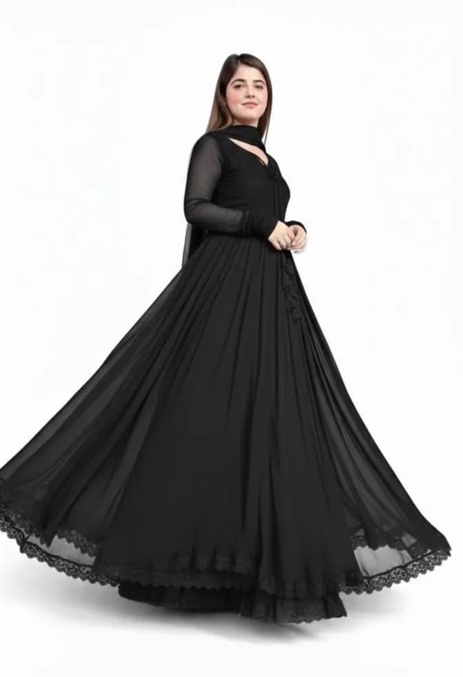 Black Chiffon Frock and Dupatta