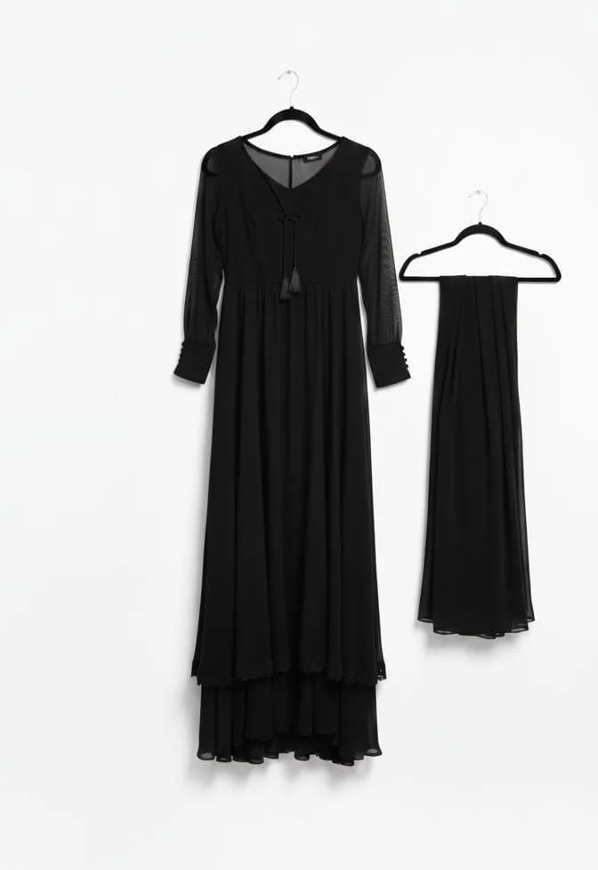 Black Chiffon Frock and Dupatta