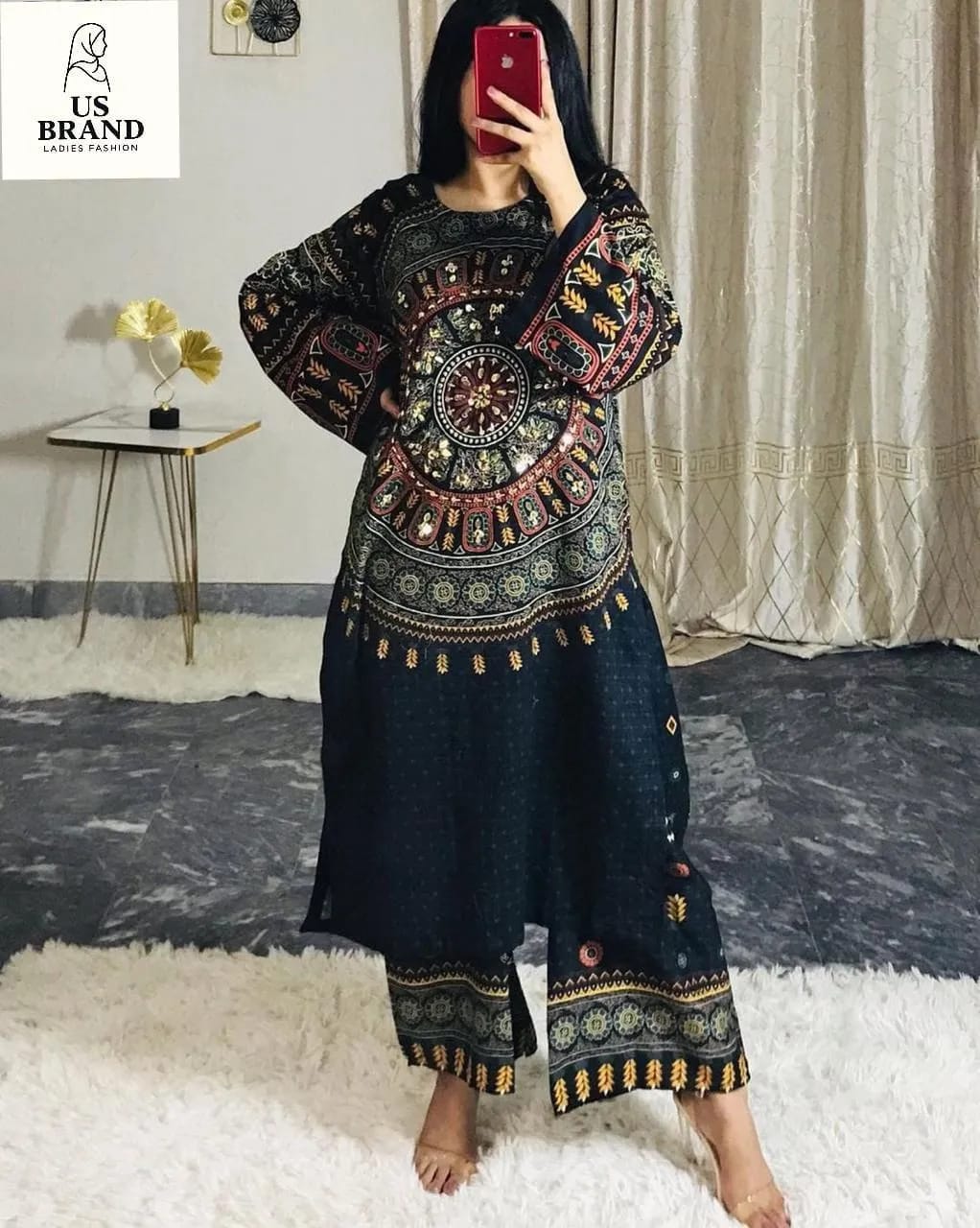 Swiss Lawn Mirror Work Shirt And Trouser