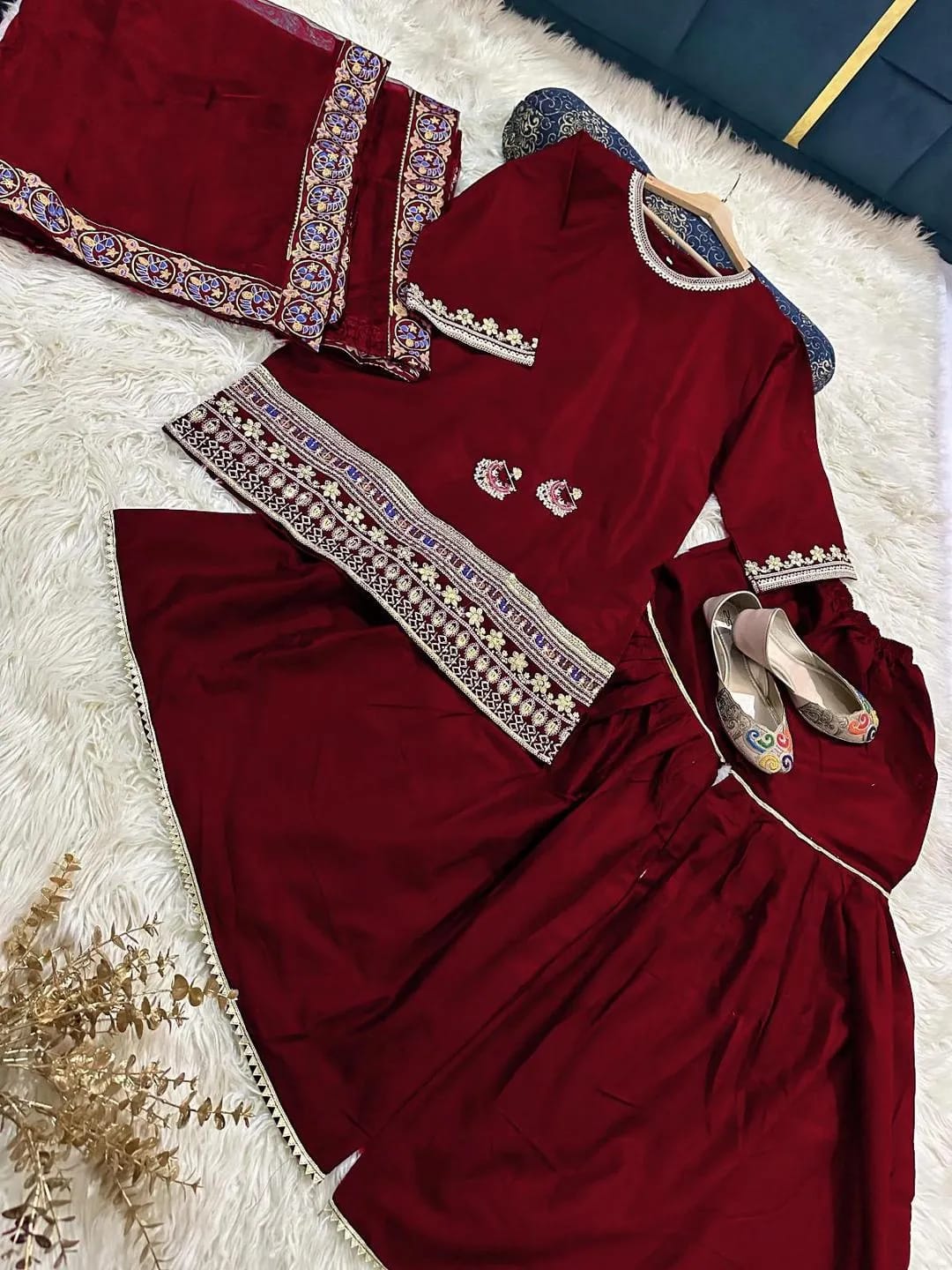 Shamoz Silk Embroidered Gharara Shirt