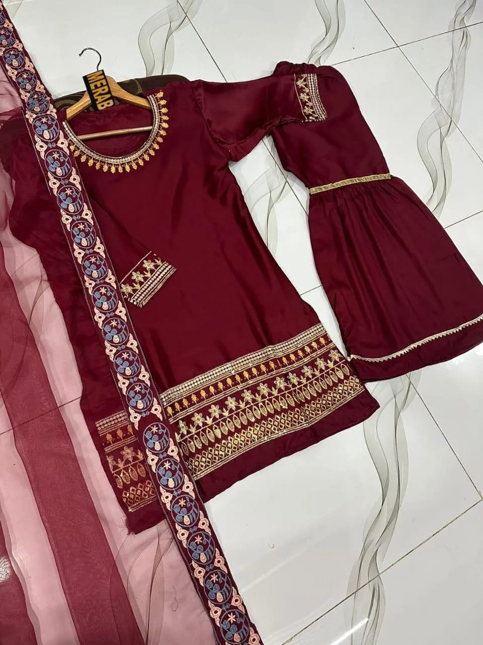 Shamoz Silk Embroidered Gharara Shirt