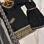 shamoz silk embroidered gharara shirt