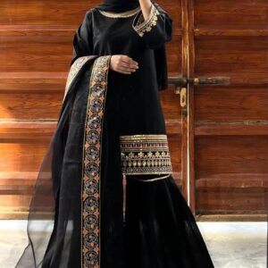 shamoz silk embroidered gharara shirt
