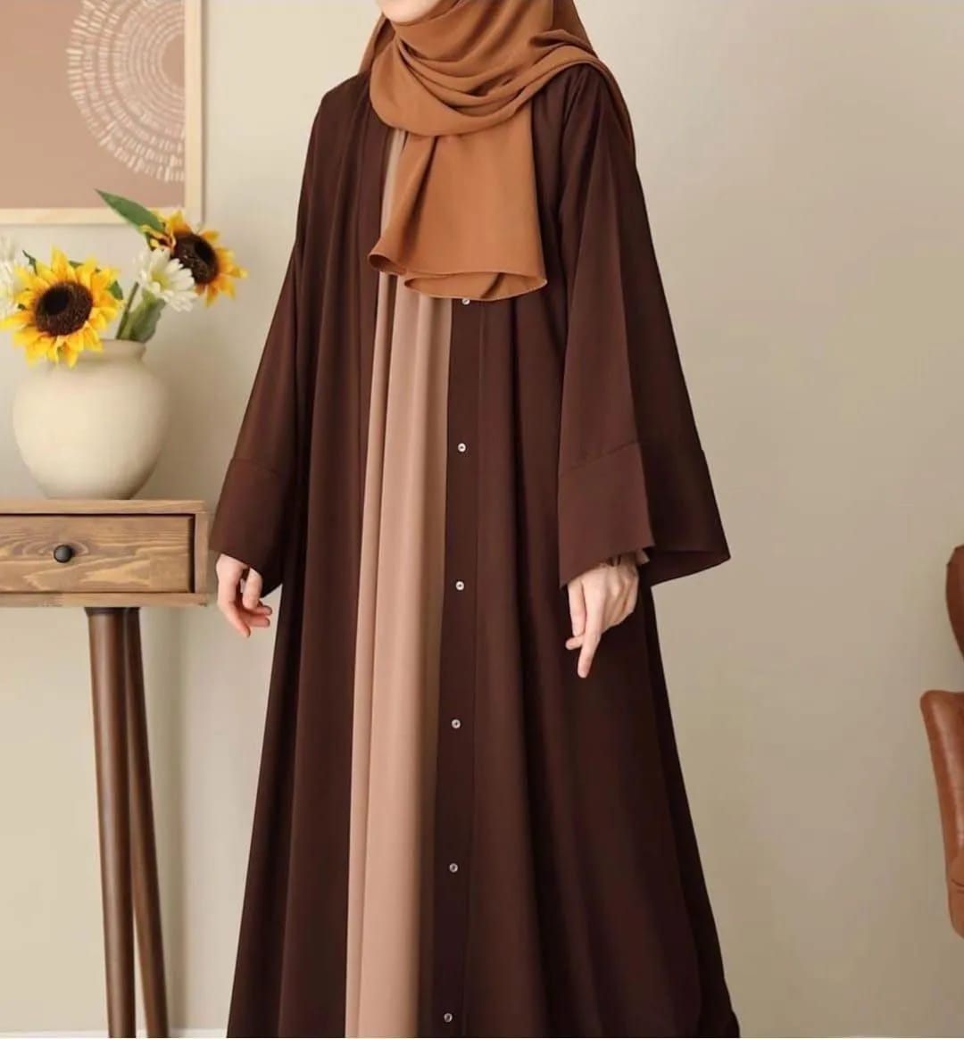 :Tich  Button Chocolaty Brown Abaya with inner