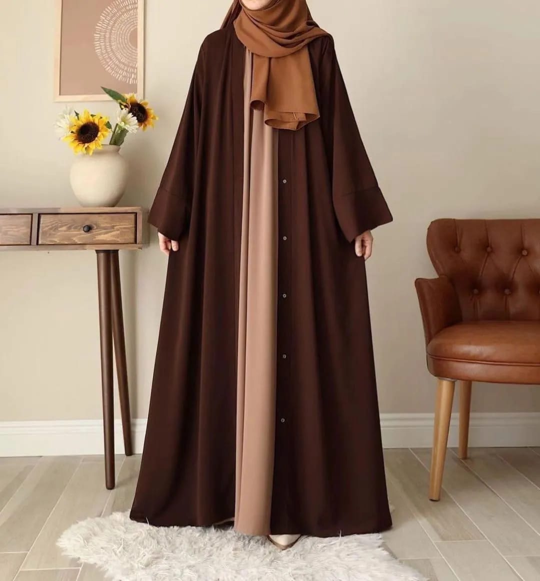 :Tich  Button Chocolaty Brown Abaya with inner
