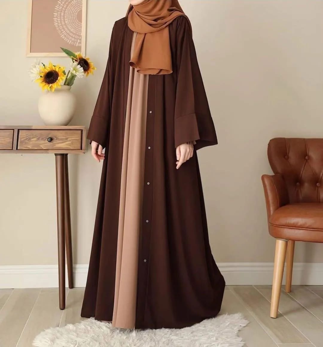 :Tich  Button Chocolaty Brown Abaya with inner