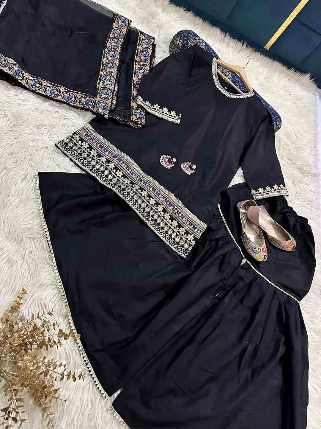 shamoz silk embroidered gharara shirt