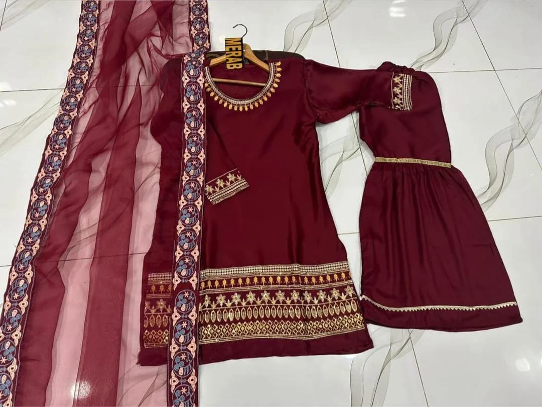 Shamoz Silk Embroidered Gharara Shirt